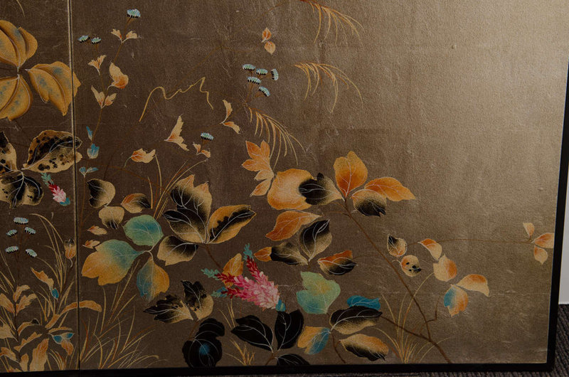 Fantastic Floral Japanese Screen on Silver Leaf