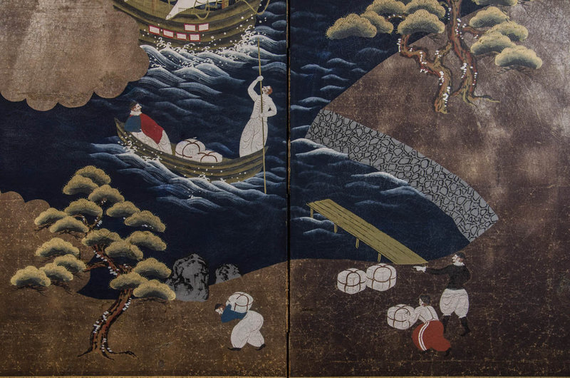 Meiji Period Namban Screen Depicting Portuguese Seamen