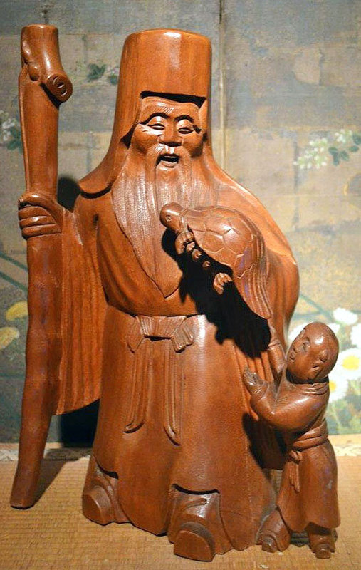 Fine Meiji Period Wood Okimono of Jurojin, the God of Longevity