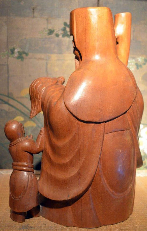 Fine Meiji Period Wood Okimono of Jurojin, the God of Longevity