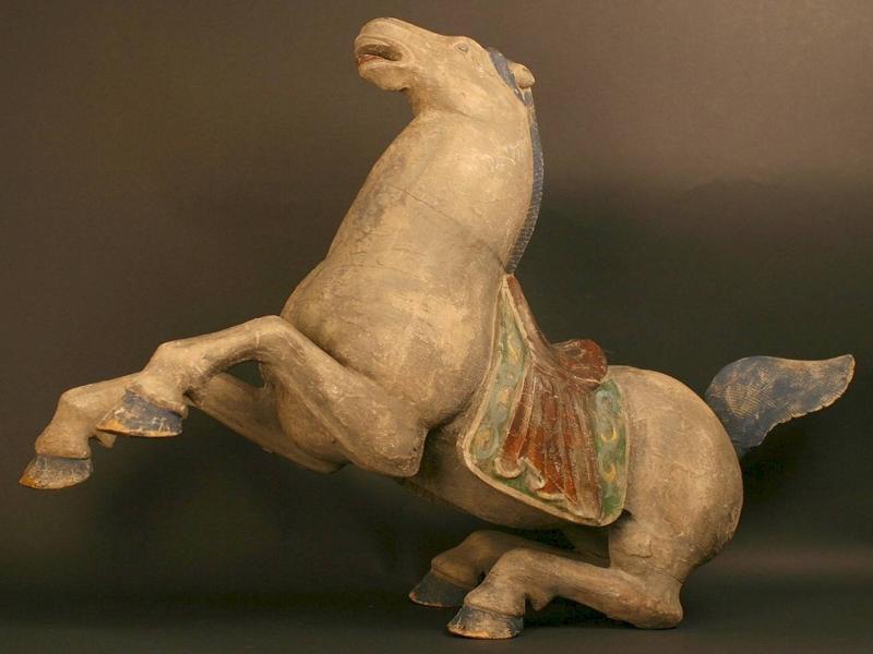 Large Exquisite Shrine Sculpture of a Horse in Action