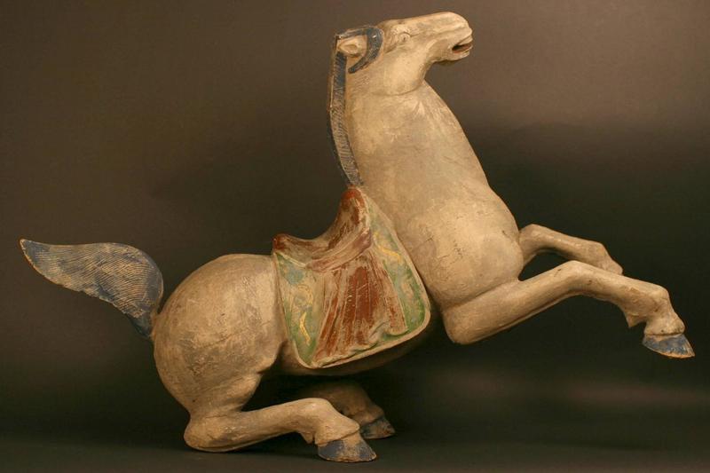 Large Exquisite Shrine Sculpture of a Horse in Action