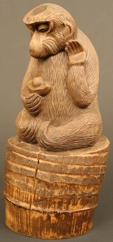 Japanese Antique Sculpture, Okimono of a Snow Monkey