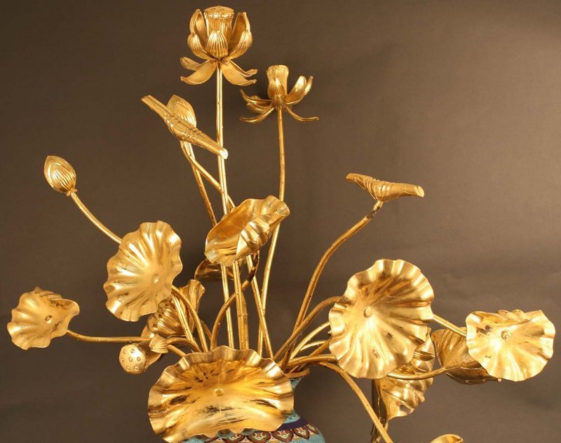 Japanese Gold Lacquered Lotus Flowers, early 19th C.