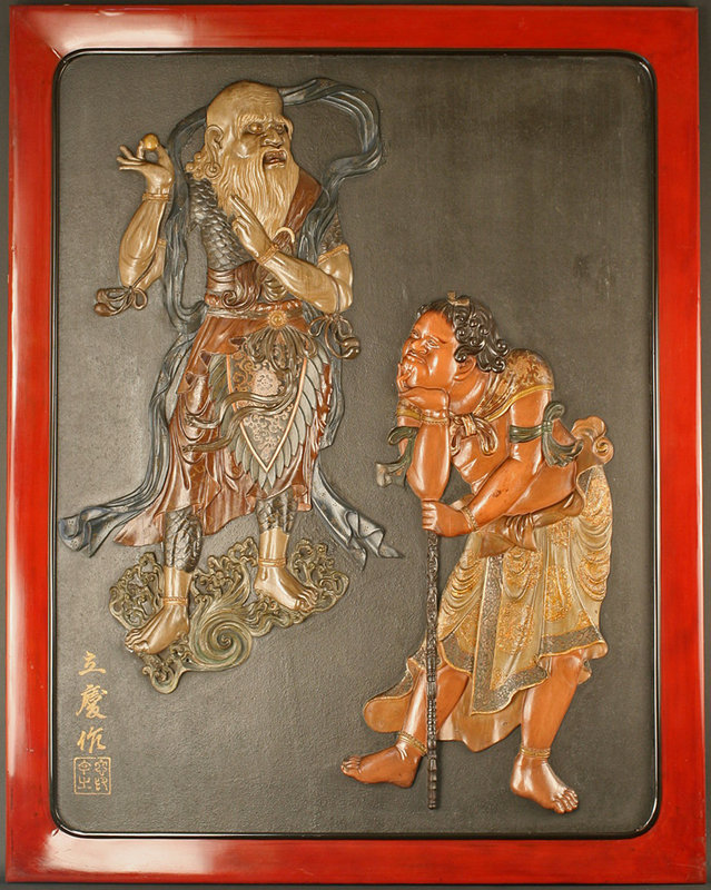 Very Fine Edo Period Japanese Carved Lacquered Panels