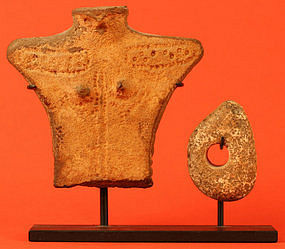 Jomon Period Human Figure with Bird Head and Disc