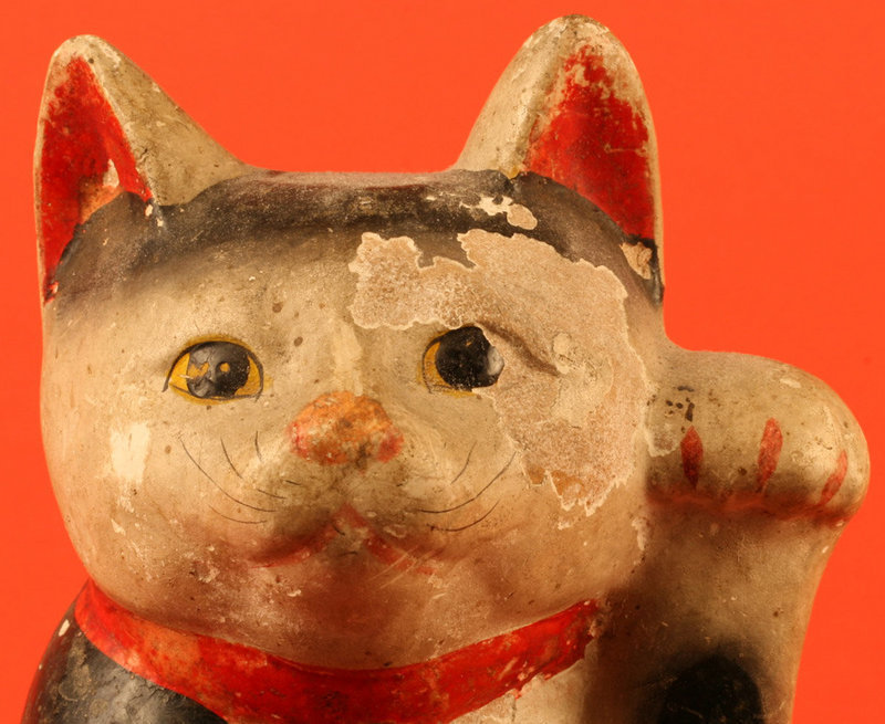 Early Meiji Maneki Neko, Japanese Beckoning Cat