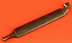 Edo Period Lead and Silver Tobacco Pipe with Darumas