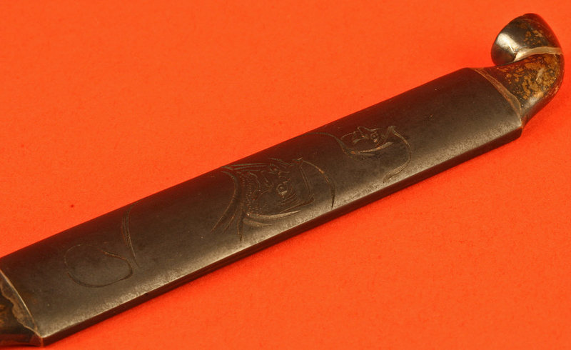 Edo Period Lead and Silver Tobacco Pipe with Darumas