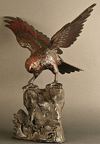 Superb Japanese Sculpture, Falcon Spreads Wings