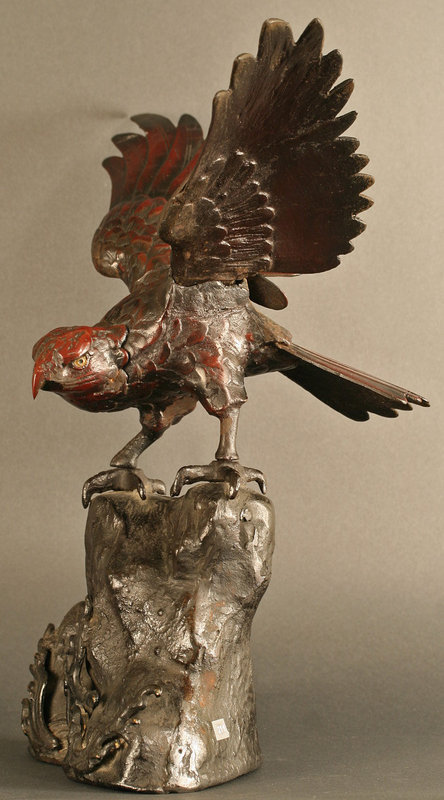 Superb Japanese Sculpture, Falcon Spreads Wings