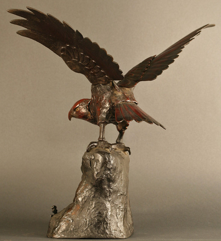 Superb Japanese Sculpture, Falcon Spreads Wings