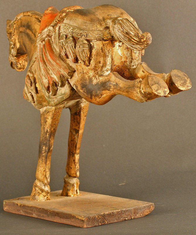 Edo Period Galloping Horse Wood and Gold Sculpture
