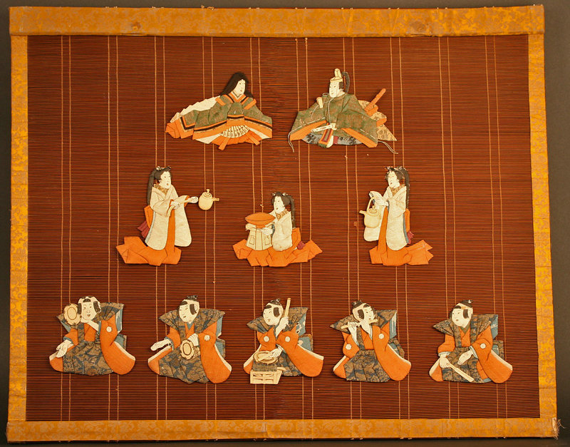Very Rare Hina Kazari, Wall Decoration of Silk Dolls