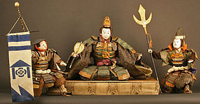 Late Edo Period Three Piece Musha Ningyo Samurai Set