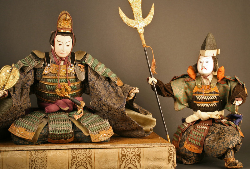 Late Edo Period Three Piece Musha Ningyo Samurai Set