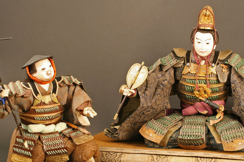 Late Edo Period Three Piece Musha Ningyo Samurai Set