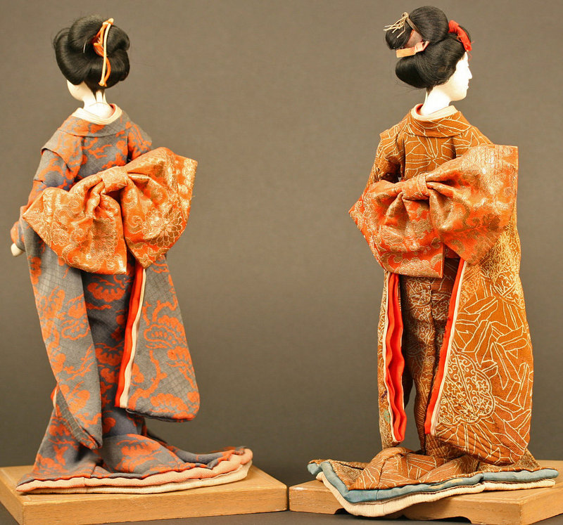 Pair of Elegant 19th Century Japanese Geisha Dolls