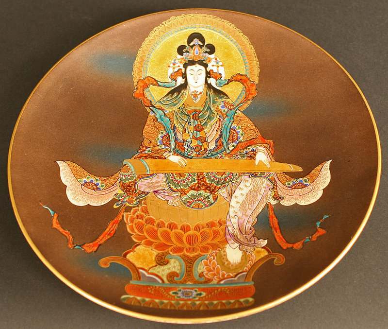 Very Rare Pair Goddess Plates by Satsuma Master Ryozan