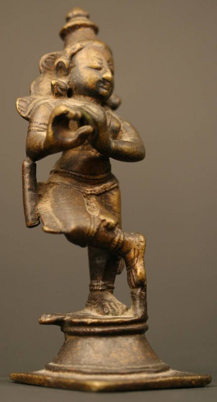 Indian Antique Bronze Krishna Fluting Sculpture