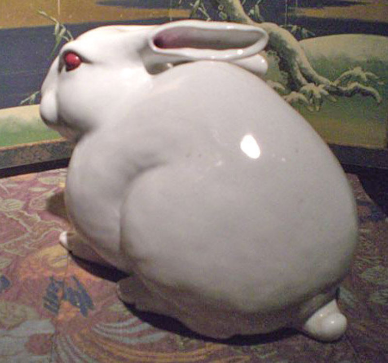 White Rabbit Ceramic Sculpture by Takegawa Chikusai