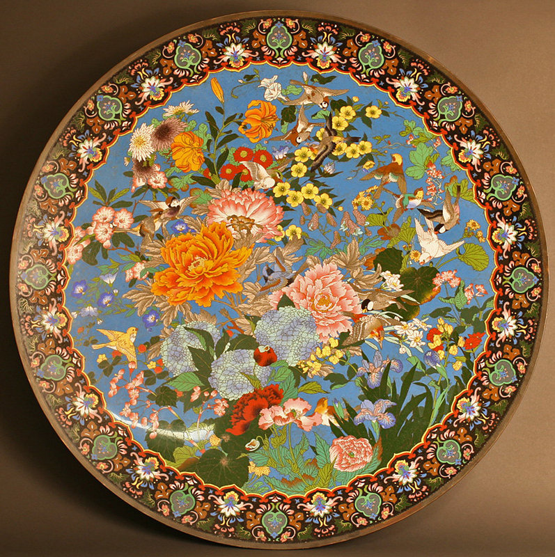 Gorgeous, Monumental 36 inch, 91.5 cm Cloisonne Charger