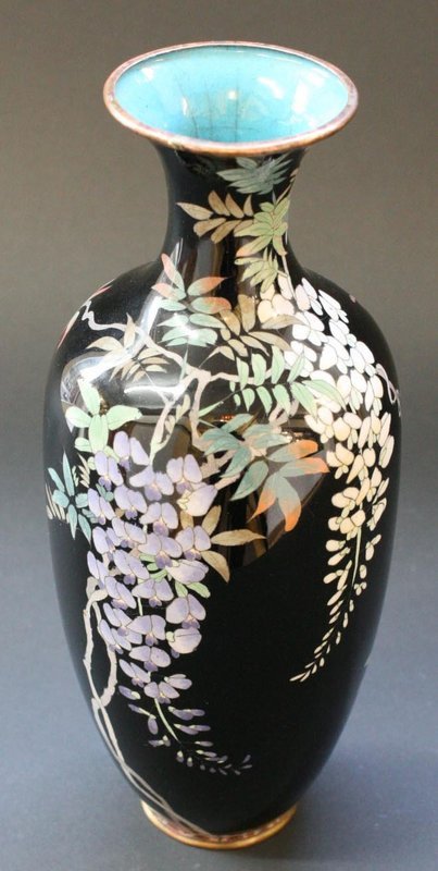Stunning Meiji Period Midnight Blue Cloisonne Vase