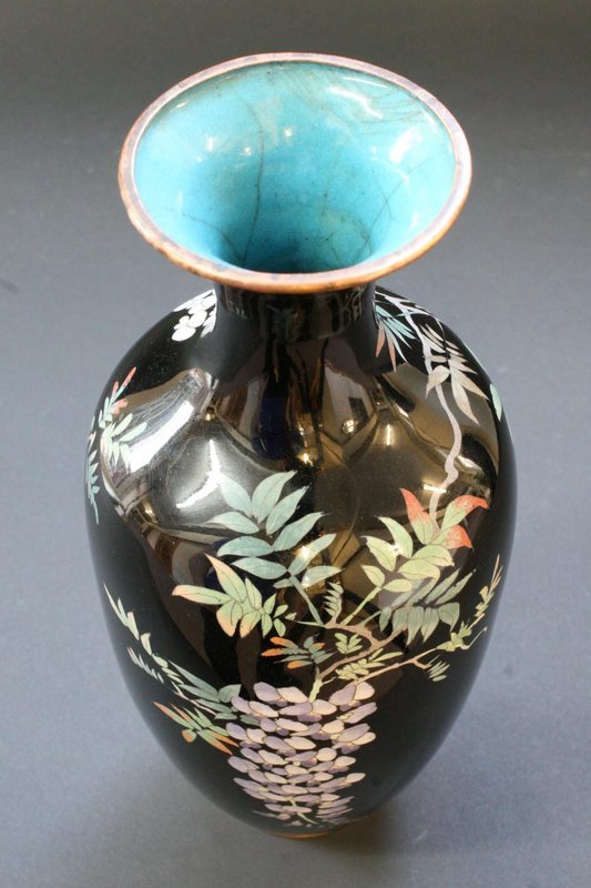 Stunning Meiji Period Midnight Blue Cloisonne Vase