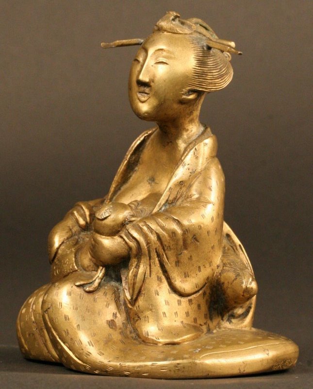 Charming Japanese Bronze Sculpture of Yamauba,19th Cty.