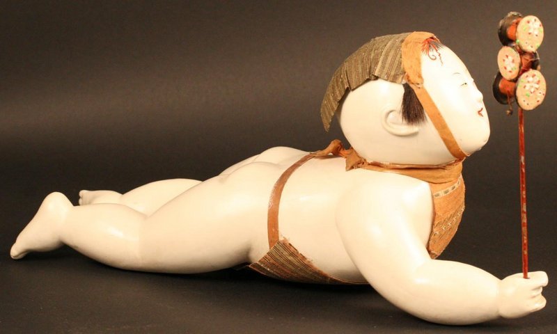 Rare 18th Century Japanese Crawling Baby Palace Doll