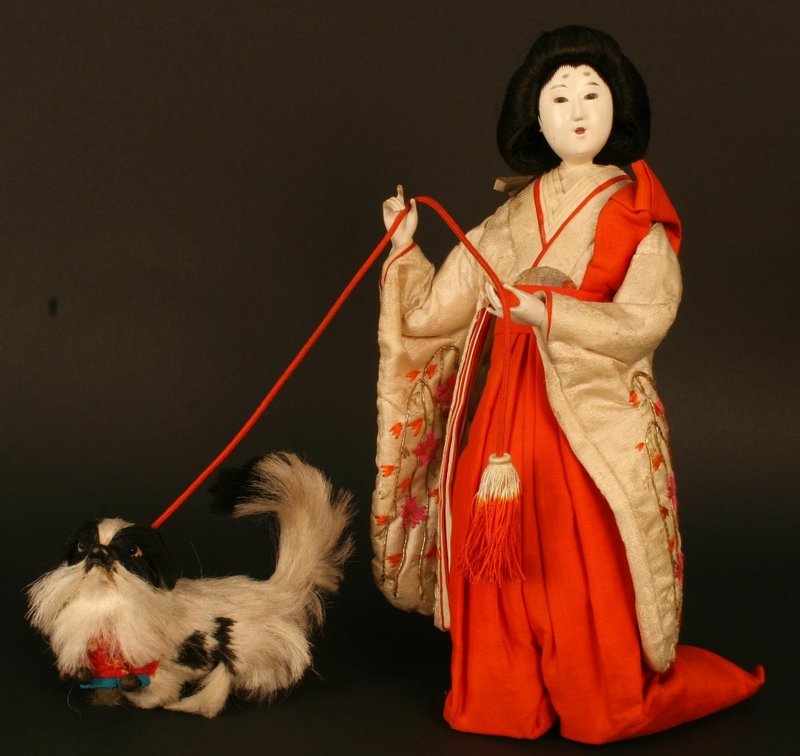 Published Ningyo of Japanese Court Lady and Dog