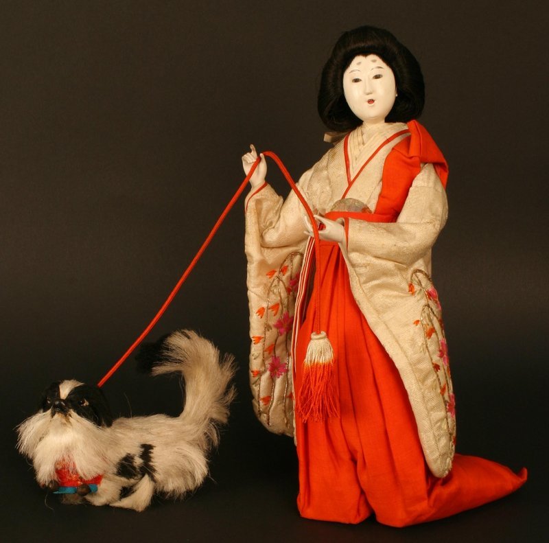 Published Ningyo of Japanese Court Lady and Dog