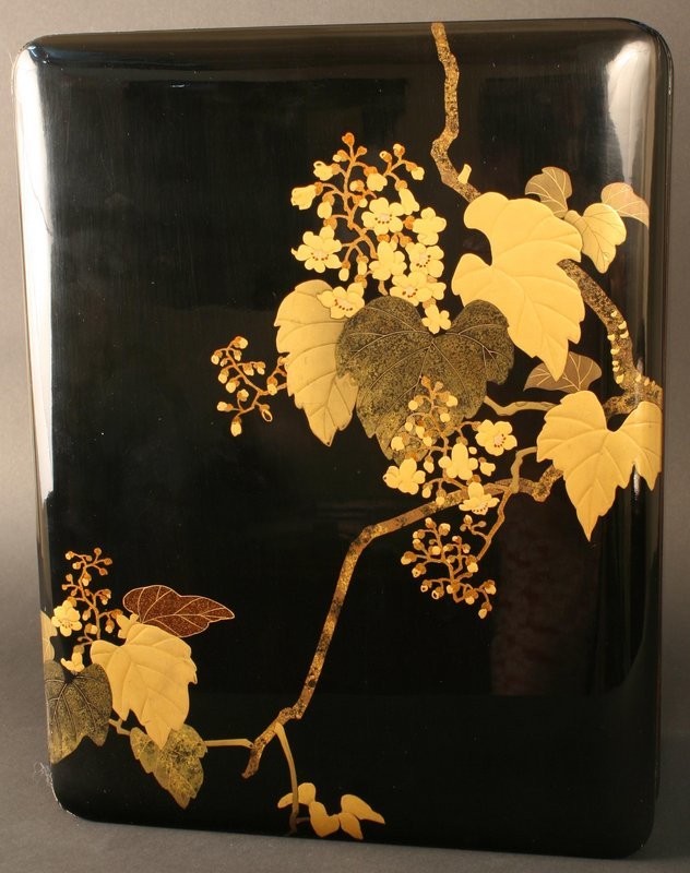 19th C. Black and Gold Flower and Foliage Lacquer Box