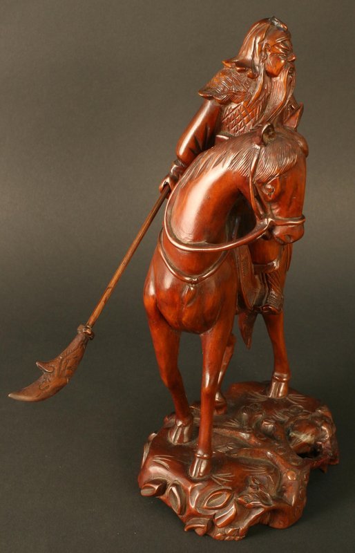 Chinese Boxwood Sculpture of Warrior on a Horse