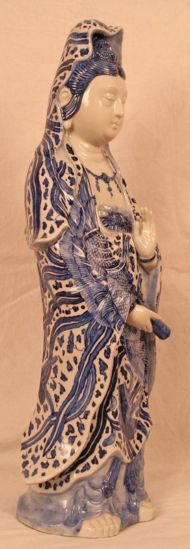 Large Kutani Porcelain Sculpture of Goddess of Mercy