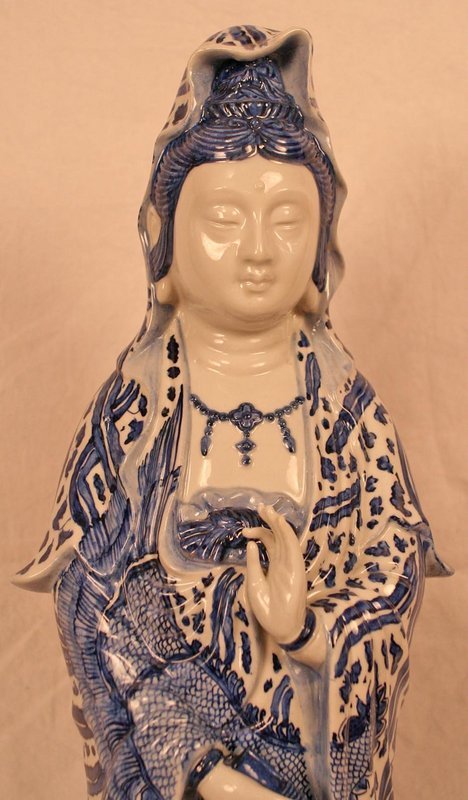 Large Kutani Porcelain Sculpture of Goddess of Mercy