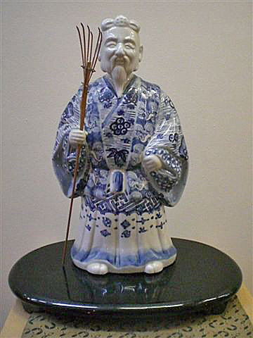 Arita Blue and White Porcelain Sculpture of Jo and Uba