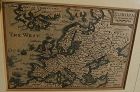 17th century miniature engraved hand colored map of Europe by P. van den Keere (Kaerius)