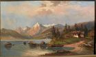 19th century European painting German or Austrian mountain lake landscape