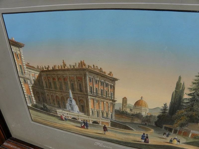 19th century print of Florence Italy with unusually fine hand coloring