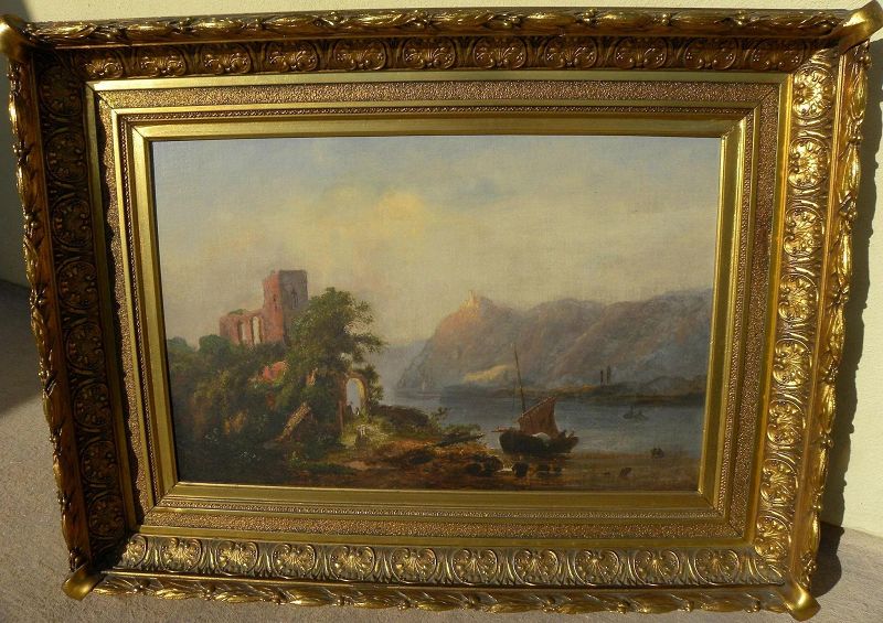 English 19th century ruins landscape painting possibly American artist