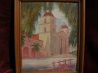 ARTHUR CARL WEIGLE vintage California plein air art 1930 painting of Santa Barbara Mission