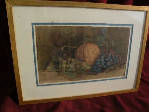 American art watercolor painting vintage 19th century still life of fruit