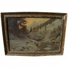 Oil mountain landscape painting dated 1921 signed F. Sima