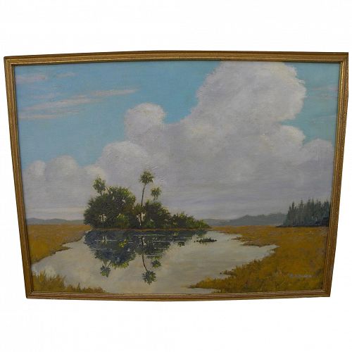 Florida art vintage Everglades oil painting signed by professional artist EDWARD ARTHUR EVANS (1895-)