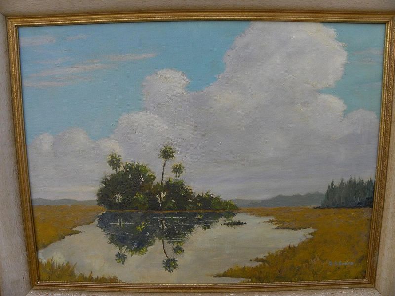Florida art vintage Everglades oil painting signed by professional artist EDWARD ARTHUR EVANS (1895-)