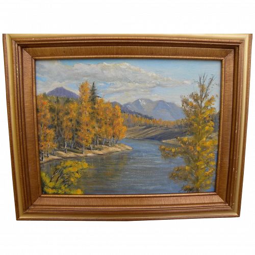 American impressionist autumn high mountain landscape signed by artist C H Wells