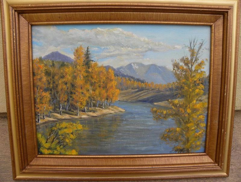 American impressionist autumn high mountain landscape signed by artist C H Wells