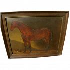 English sporting art 1899 painting of thoroughbred horse in stall signed with monogram