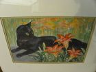 AGNES TAIT (1894-1981) watercolor of black cat New Mexico Santa Fe art